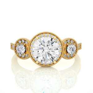 3 Stone with Vintage Halo Diamond Ring