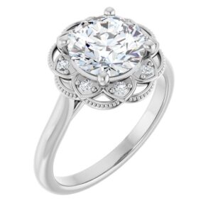 French-Set Halo Engagement Ring
